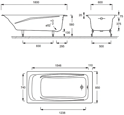 Ванна чугунная Jacob Delafon Repos 180x85 E2904-S-00 Ванна чугунная Jacob Delafon Repos 180x85 E2904-S-00
