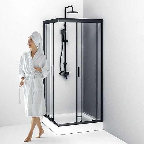 Душевой уголок AM.PM Gem W90G-403-090BT Slide 90x90 стекло прозрачное, профиль черный матовый Душевой уголок AM.PM Gem W90G-403-090BT Slide 90x90 стекло прозрачное, профиль черный матовый