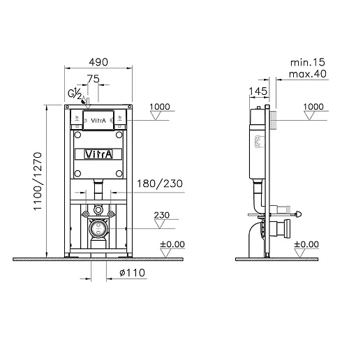 Комплект унитаза с инсталляцией Vitra Metropole 9820B003-7201 сиденье микролифт, клавиша смыва хром Комплект унитаза с инсталляцией Vitra Metropole 9820B003-7201 сиденье микролифт, клавиша смыва хром