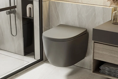 Унитаз подвесной ABBER Bequem AC1101TMG серый матовый, безободковый, смыв торнадо Унитаз подвесной ABBER Bequem AC1101TMG серый матовый, безободковый, смыв торнадо