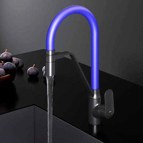 Смеситель для кухни AM.PM Like F8007827 с каналом для питьевой воды и гибким изливом, черный/синий Смеситель для кухни AM.PM Like F8007827 с каналом для питьевой воды и гибким изливом, черный/синий