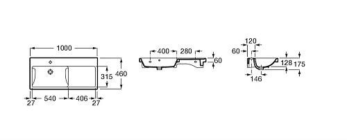 Раковина Roca The Gap Plus высокий бортик, 1 отверстие 100х46 левая 3270MB004 Раковина Roca The Gap Plus высокий бортик, 1 отверстие 100х46 левая 3270MB004