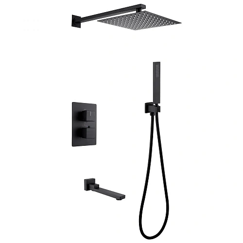Душевая система ABBER Daheim AF8250B скрытого монтажа с изливом, термостат, черная матовая Душевая система ABBER Daheim AF8250B скрытого монтажа с изливом, термостат, черная матовая