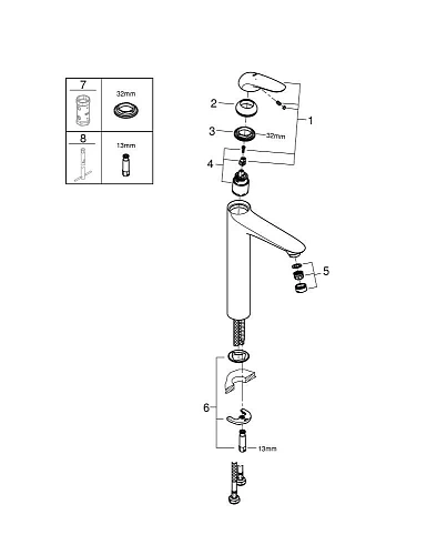 Смеситель для раковины GROHE Eurostyle, свободностоящий, хром (23719003) Смеситель для раковины GROHE Eurostyle, свободностоящий, хром (23719003)