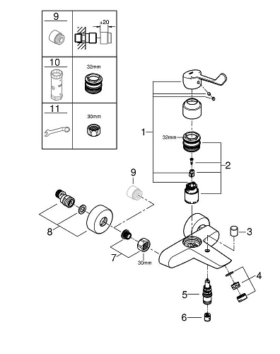 Смеситель для ванны GROHE Eurosmart (25243003) Смеситель для ванны GROHE Eurosmart (25243003)