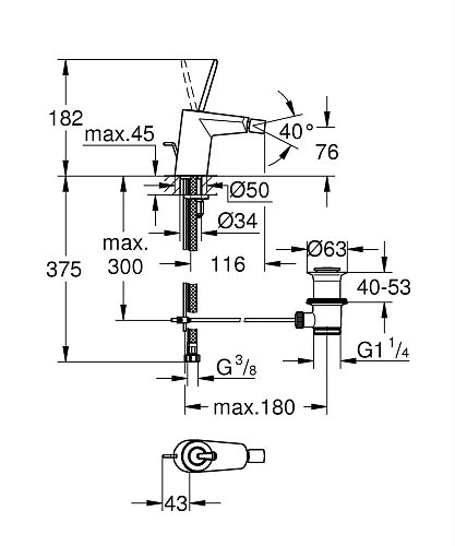 Смеситель для биде GROHE Eurodisc Joy с донным клапаном, хром (24036000) Смеситель для биде GROHE Eurodisc Joy с донным клапаном, хром (24036000)