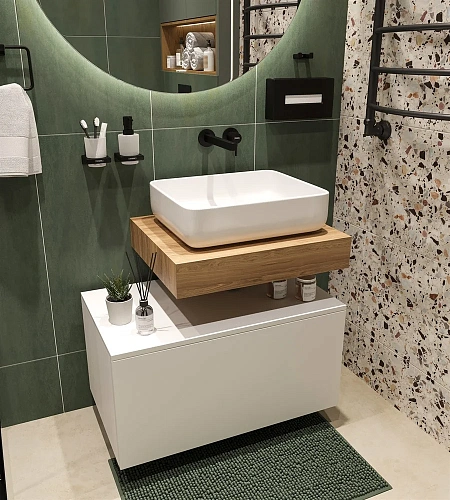 Столешница STWORKI Ольборг 60 дуб французский, без отверстий, с тумбой 80, с раковиной STWORKI Soul 488968 Столешница STWORKI Ольборг 60 дуб французский, без отверстий, с тумбой 80, с раковиной STWORKI Soul 488968