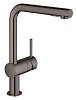 Смеситель для кухни GROHE Minta однорычажный, L-излив с выдвижным изливом с аэратором, темный графит 30274A00