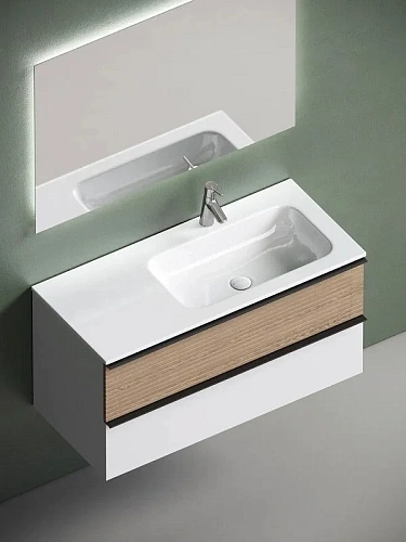 Тумба под раковину Sancos Delta DL100RW 995х445х500 правая, дуб светлый/белый, подвесная Тумба под раковину Sancos Delta DL100RW 995х445х500 правая, дуб светлый/белый, подвесная