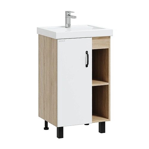 Тумба под раковину Onika Тимбер 50 см 105034 напольная, белая мат./дуб сонома (для Фостер 50) Тумба под раковину Onika Тимбер 50 см 105034 напольная, белая мат./дуб сонома (для Фостер 50)