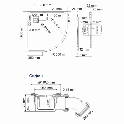 Душевой поддон WasserKRAFT Elbe 74T01 черный Душевой поддон WasserKRAFT Elbe 74T01 черный