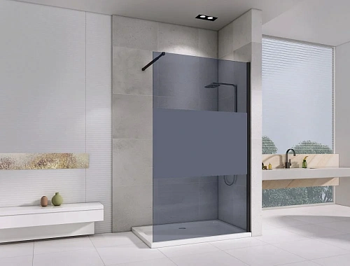 Душевая перегородка ABBER Immer Offen AG69120BT 120 см универсальная, профиль черный, стекло прозрачное с тонированной полосой Душевая перегородка ABBER Immer Offen AG69120BT 120 см универсальная, профиль черный, стекло прозрачное с тонированной полосой