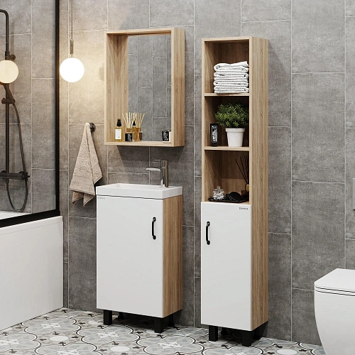 Тумба под раковину Onika Тимбер 45 см 104508 напольная, белая мат./дуб сонома (для Фостер 45) Тумба под раковину Onika Тимбер 45 см 104508 напольная, белая мат./дуб сонома (для Фостер 45)