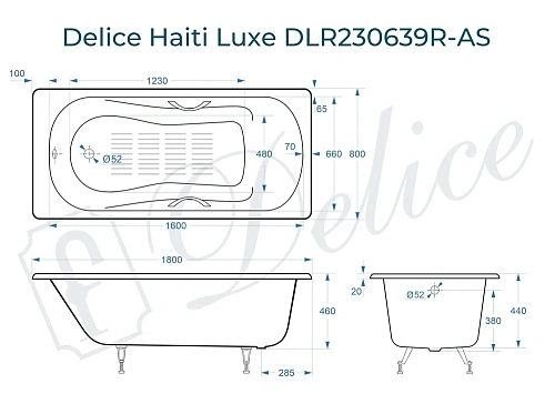 Ванна чугунная Delice Haiti Luxe 180х80 с отверстиями под ручки и антискользящим покрытием DL DLR230639R-AS Ванна чугунная Delice Haiti Luxe 180х80 с отверстиями под ручки и антискользящим покрытием DL DLR230639R-AS