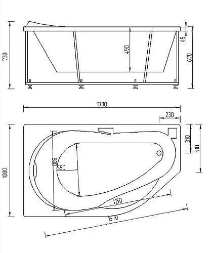 Акриловая ванна Aquatek Таурус левая пустая с фронтальным экраном TAR170-0000084 Акриловая ванна Aquatek Таурус левая пустая с фронтальным экраном TAR170-0000084