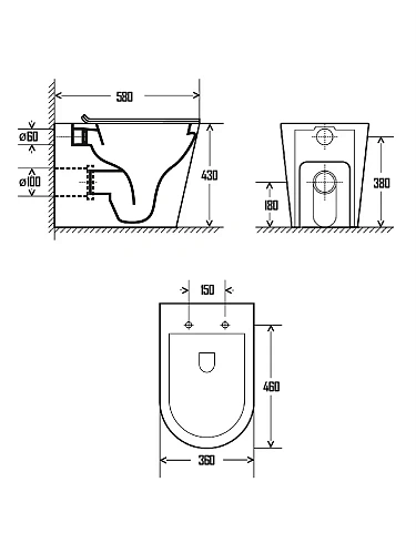 Унитаз приставной AQUAme AQM3001 сиденьем SoftClose, технология смыва Rimless 580x370x430 Унитаз приставной AQUAme AQM3001 сиденьем SoftClose, технология смыва Rimless 580x370x430