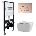 Комплект унитаза ABBER Rechteck AC1201 белый с инсталляцией AC0105 и кнопкой AC0121RG золото розовое Комплект унитаза ABBER Rechteck AC1201 белый с инсталляцией AC0105 и кнопкой AC0121RG золото розовое