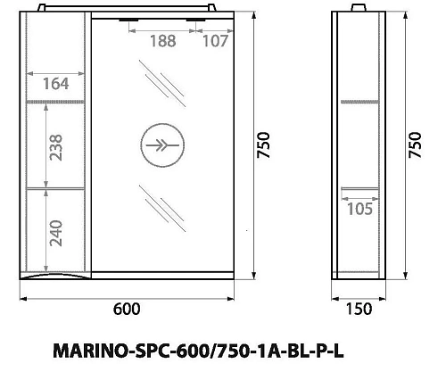 Шкаф-пенал BelBagno MARINO-SPC-600/750-1A-BL-P-L подвесной 600x150 Bianco Lucido Шкаф-пенал BelBagno MARINO-SPC-600/750-1A-BL-P-L подвесной 600x150 Bianco Lucido