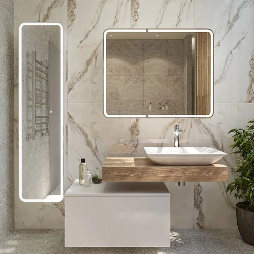 Зеркальный шкаф STWORKI Ольборг МВК080 100, с подсветкой, навесное, белое, большое, в стиле лофт, с 541614 Зеркальный шкаф STWORKI Ольборг МВК080 100, с подсветкой, навесное, белое, большое, в стиле лофт, с 541614