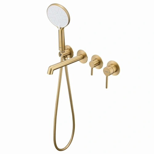 Смеситель для ванны Raglo R20.32.03 встраиваемый, излив монолитный 20 см, сатин золотой Смеситель для ванны Raglo R20.32.03 встраиваемый, излив монолитный 20 см, сатин золотой