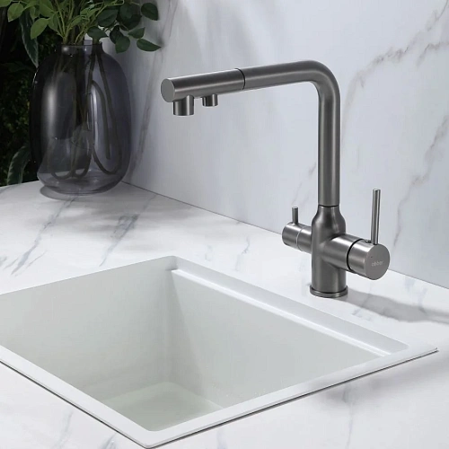 Смеситель для кухни ABBER Emotion AF8814NG с подключением фильтра и выдвижной лейкой, никель Смеситель для кухни ABBER Emotion AF8814NG с подключением фильтра и выдвижной лейкой, никель