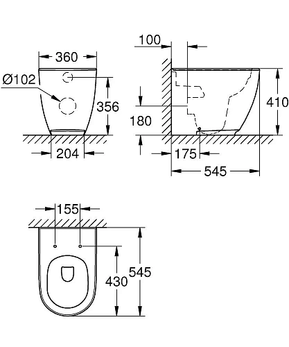 Унитаз приставной GROHE Essence Ceramic, альпин-белый (3957300H) Унитаз приставной GROHE Essence Ceramic, альпин-белый (3957300H)