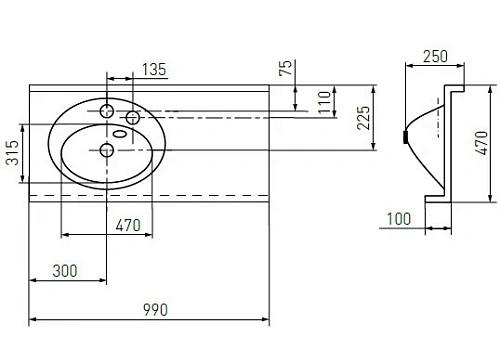 Раковина Aquaton Отель 3/100 1A70073NOT01L левая с навесами Раковина Aquaton Отель 3/100 1A70073NOT01L левая с навесами