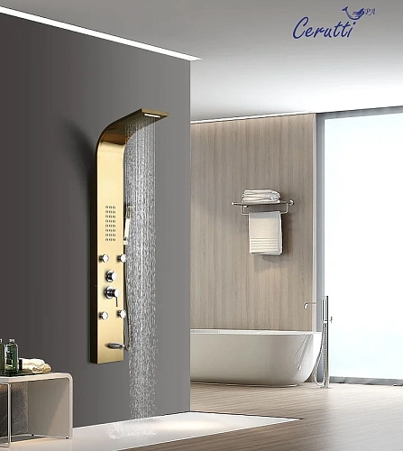 Душевая панель Ceruttispa VICTORIA G CT9978 из нержавеющей стали с форсунками, золото Душевая панель Ceruttispa VICTORIA G CT9978 из нержавеющей стали с форсунками, золото