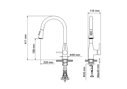 Смеситель для кухни Timo Saona 2336/03FL с выдвижной лейкой черный Смеситель для кухни Timo Saona 2336/03FL с выдвижной лейкой черный