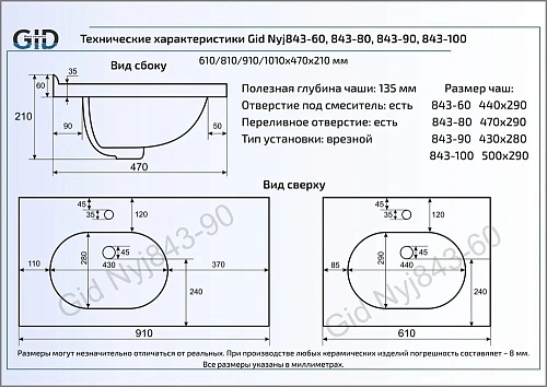 Раковина Gid NYJ843-60 Раковина Gid NYJ843-60
