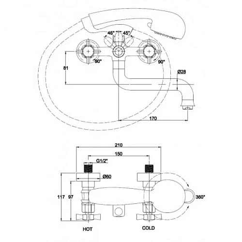 Смеситель для ванны Kaiser Cross 41022-1 Смеситель для ванны Kaiser Cross 41022-1