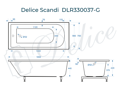 Ванна из искусственного камня Delice Scandi 165х70 DLR330037-G глянцевая Ванна из искусственного камня Delice Scandi 165х70 DLR330037-G глянцевая