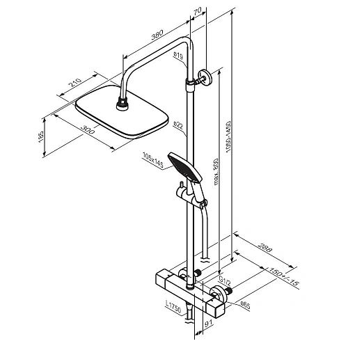 Душевая система Damixa Gala 953800300 с термостом, черный Душевая система Damixa Gala 953800300 с термостом, черный
