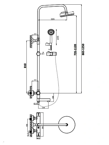 Душевая система Agger Thermo A2461100 термостат с изливом, хром Душевая система Agger Thermo A2461100 термостат с изливом, хром