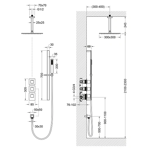 Душевая система Timo Selene SX-2229/03SM встраиваемая с термостатом черный Душевая система Timo Selene SX-2229/03SM встраиваемая с термостатом черный