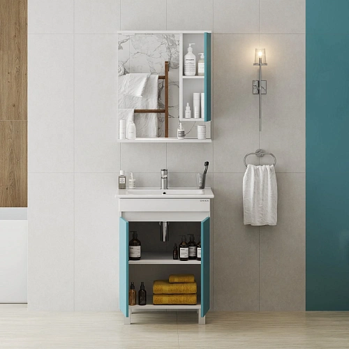 Зеркальный шкаф Onika Марви 60 см 206089 бирюза, правый, с подсветкой Зеркальный шкаф Onika Марви 60 см 206089 бирюза, правый, с подсветкой