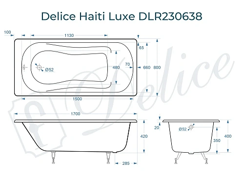Ванна чугунная Delice Haiti Luxe 170х80 DLR230638 Ванна чугунная Delice Haiti Luxe 170х80 DLR230638