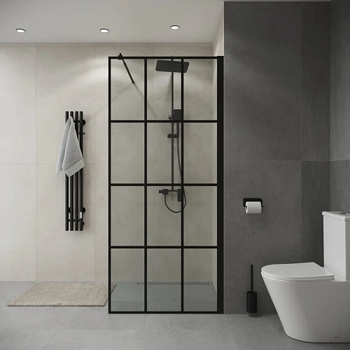 Душевая перегородка Niagara Eco NG-552-80BLACK (80x190) профиль черный, стекло КЛЕТКА Душевая перегородка Niagara Eco NG-552-80BLACK (80x190) профиль черный, стекло КЛЕТКА