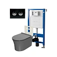 Комплект инсталляции Point Элемент П PN45121 с клавишей смыва Венера, черный/хром, PN44071BC и унитазом Вега сер мат, PN41711GM Комплект инсталляции Point Элемент П PN45121 с клавишей смыва Венера, черный/хром, PN44071BC и унитазом Вега сер мат, PN41711GM