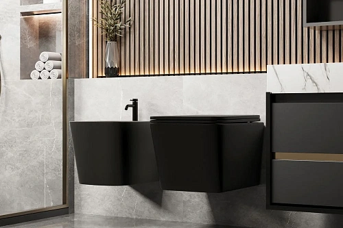 Биде подвесное ABBER Rechteck AC1250MB черное матовое Биде подвесное ABBER Rechteck AC1250MB черное матовое