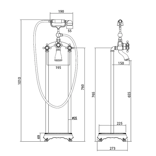 Смеситель для ванны ABBER Klassik AF8415G напольный, золото Смеситель для ванны ABBER Klassik AF8415G напольный, золото
