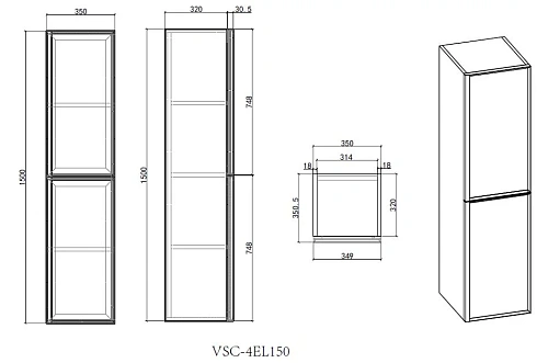 Шкаф-пенал Vincea Elise VSC-4EL150MG подвесной, 1500x350x350, серый матовый Шкаф-пенал Vincea Elise VSC-4EL150MG подвесной, 1500x350x350, серый матовый