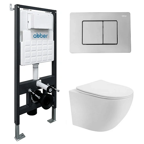 Комплект унитаза ABBER Bequem AC1100T белый с инсталляцией AC0105 и кнопкой AC0120 хром Комплект унитаза ABBER Bequem AC1100T белый с инсталляцией AC0105 и кнопкой AC0120 хром