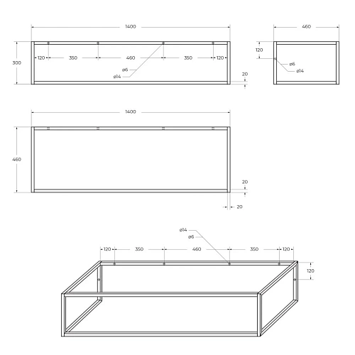 Консоль под раковину BelBagno EK-140-ST подвесная 1400x460 Консоль под раковину BelBagno EK-140-ST подвесная 1400x460