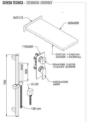 Душевая система Remer Absolute AU93S01SSCA Душевая система Remer Absolute AU93S01SSCA