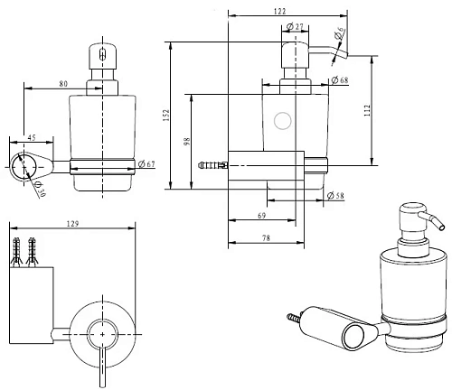 Дозатор жидкого мыла ART&MAX VERONA PUSH AM-M-037-CR подвесной Дозатор жидкого мыла ART&MAX VERONA PUSH AM-M-037-CR подвесной