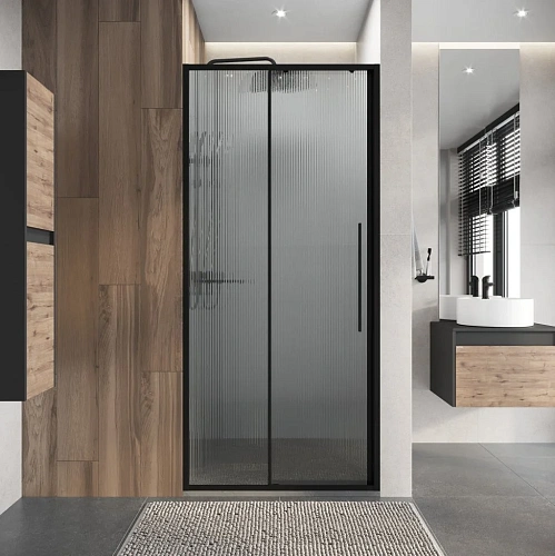 Душевая дверь Niagara Nova NG-84-L10FHB (100х195) черный матовый, раздвижная влево, стекло рифленое Душевая дверь Niagara Nova NG-84-L10FHB (100х195) черный матовый, раздвижная влево, стекло рифленое