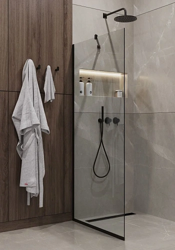 Душевая перегородка Timo TP-890/03C-8 в узком профиле черный 1950x890, стекло прозрачное 8 мм Душевая перегородка Timo TP-890/03C-8 в узком профиле черный 1950x890, стекло прозрачное 8 мм