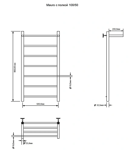 Полотенцесушитель электрический Aquanet Mauro 100х50 Тэн справа , с полкой 00282008 Полотенцесушитель электрический Aquanet Mauro 100х50 Тэн справа , с полкой 00282008