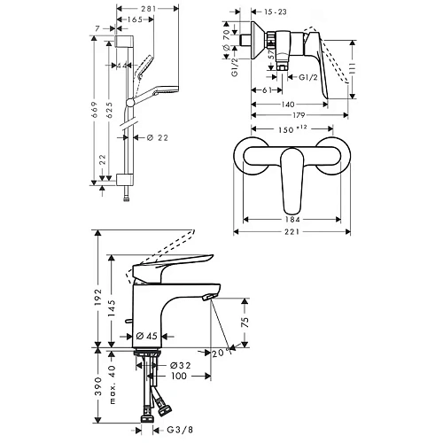 Комплект смесителей Hansgrohe Logis E SetLogisE70B 71177000+71610000+26532400 с душевым гарнитуром Комплект смесителей Hansgrohe Logis E SetLogisE70B 71177000+71610000+26532400 с душевым гарнитуром